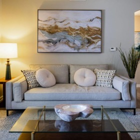 a living room with a couch and a coffee table